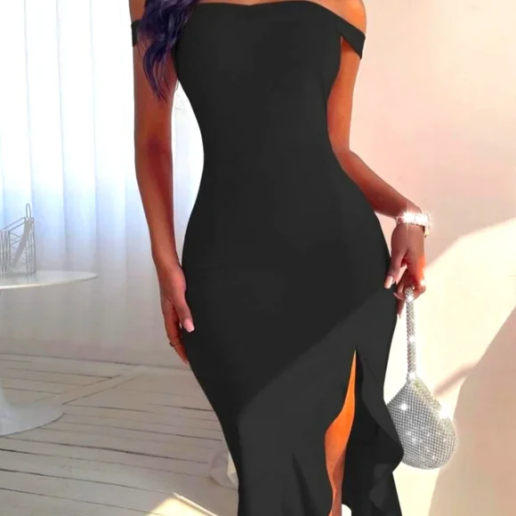 Dresses | New Split Thigh Ruffle Hem Bodycon Dress | Poshmark